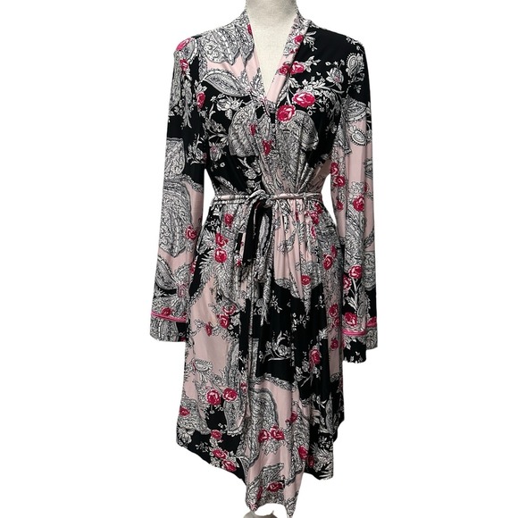Linea Donatella Other - Linea‎ Donatella Black Pink Paisley Floral Long Sleeve Tie Waist Robe L/XL Boho